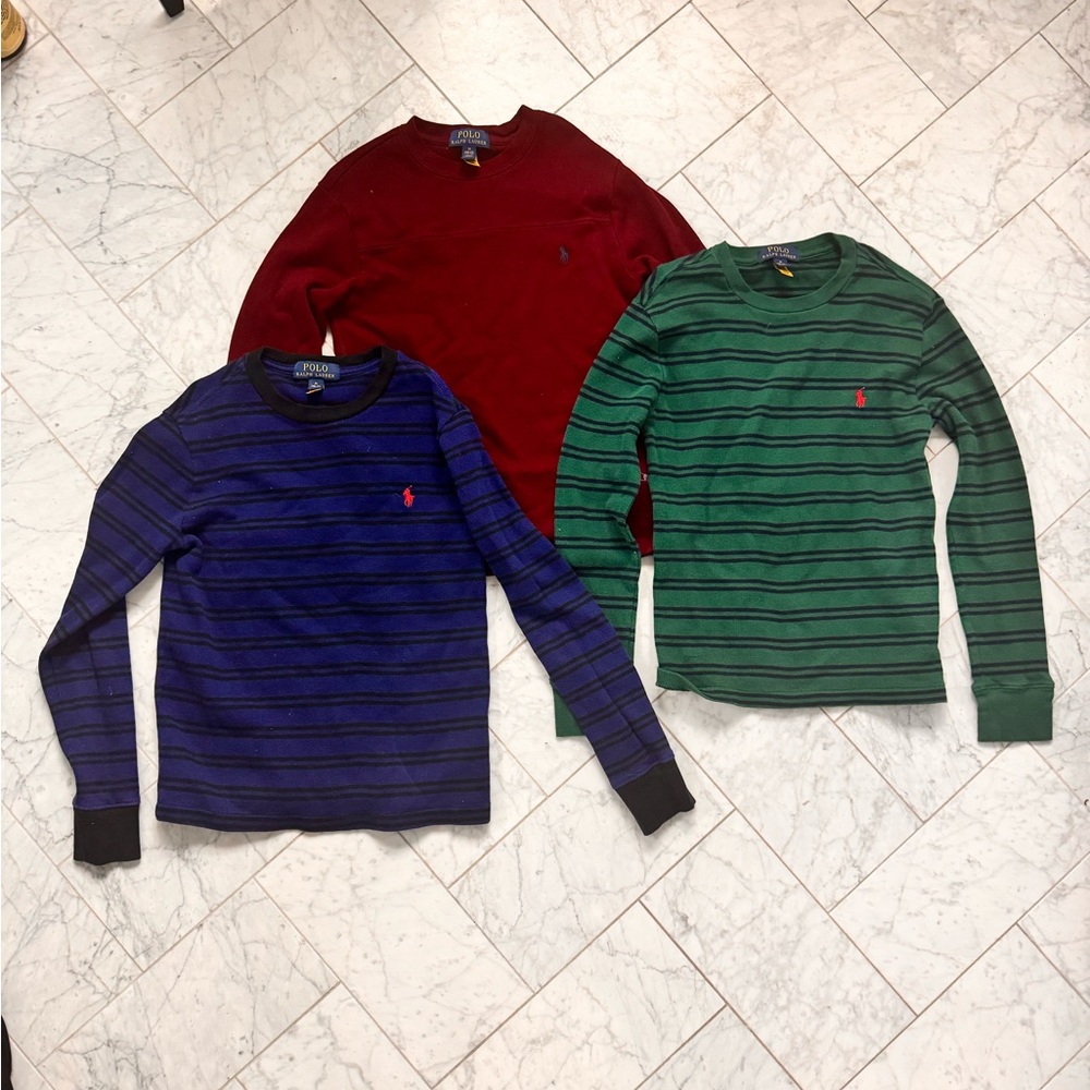 Polo by Ralph Lauren Boys Crewneck Knit Shirt Trio - Red, Blue, Green